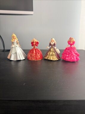 Barbie Holiday Ornament Set - Silver, Red, Gold, Pink Dresses